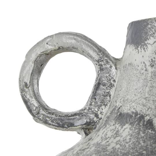 15" Light Gray Textured Paper Mache Fluted Vase with Ring Handle